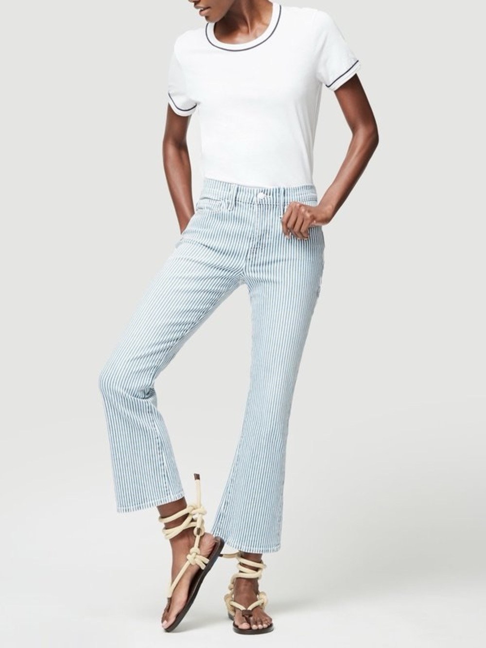 DL1961 Light Blue & White Pinstripe Crop Flare Jeans size 28 NWT
